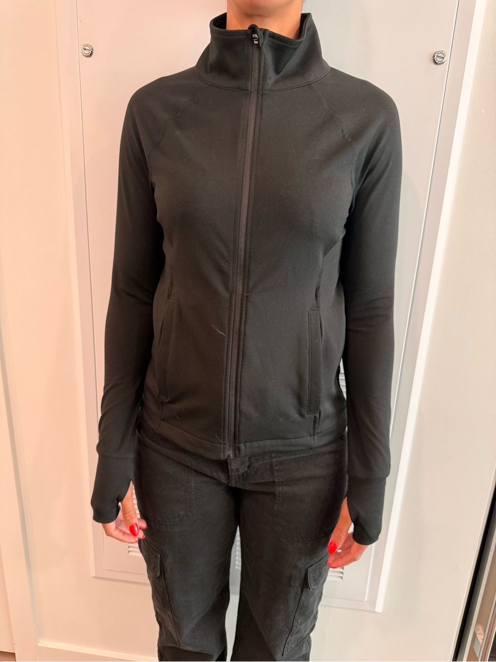 Lou & Grey Black Full-Zip Funnel Neck Jacket